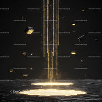 Golden Light and Floating Cubes on Dark Background