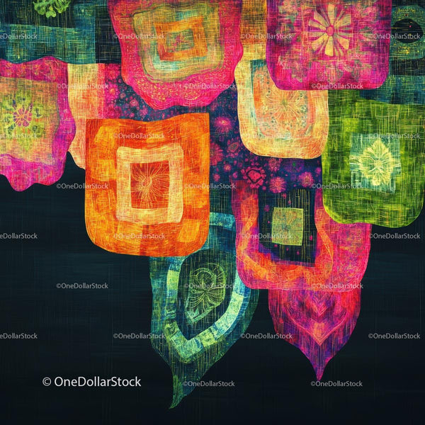 Vibrant Abstract Tapestry with Geometric Patterns