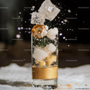 Dynamic Splash of Ice and Sugar in Glass