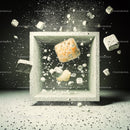 Floating Geometric Cubes in Abstract Art Scene