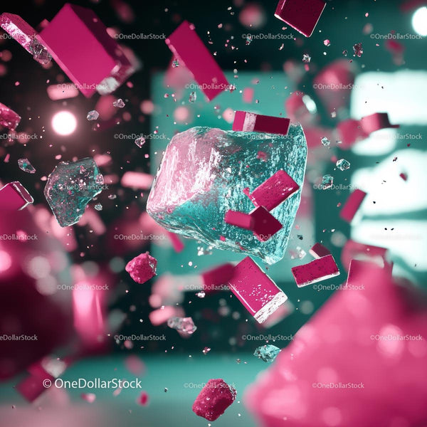 Dynamic Abstract with Floating Ice and Geometric Shapes