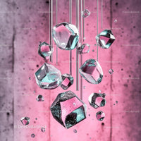 Floating Geometric Crystals on Pink Background