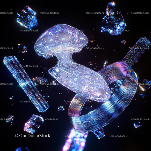 Futuristic Crystal and Wireframe Composition