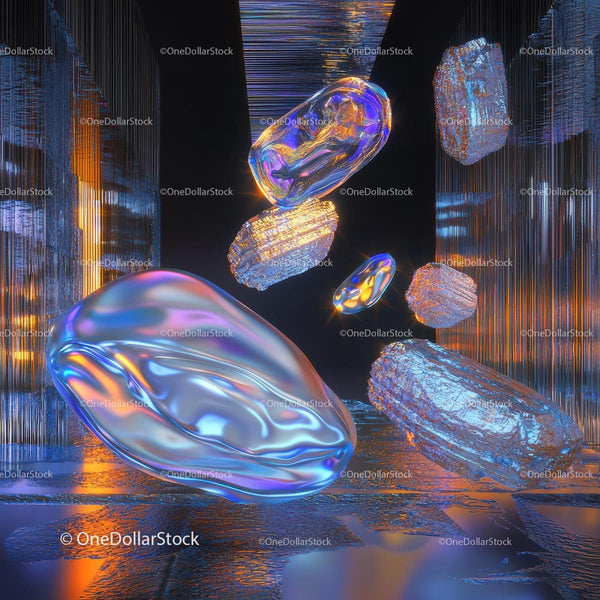 Futuristic Iridescent Crystals in Abstract Digital Art