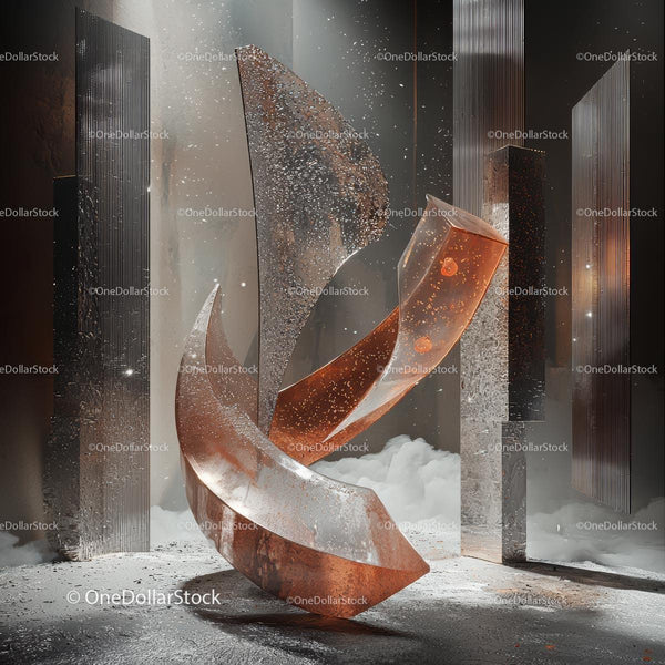 Abstract Glass Sculpture in Modern Industrial Setting