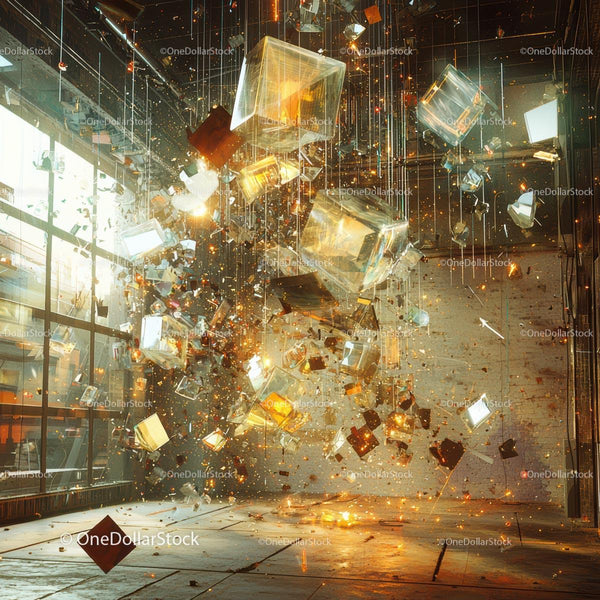 Dynamic Abstract Composition with Floating Cubes and Lights