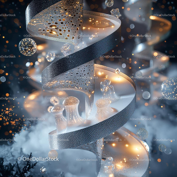 Futuristic Metallic Spiral with Glowing Spheres