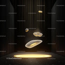 Futuristic Floating Objects with Golden Glow