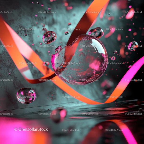 Vibrant Neon Spheres and Ribbons in Motion