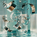 Abstract Floating Glass and Metal Sculpture in Modern Setting