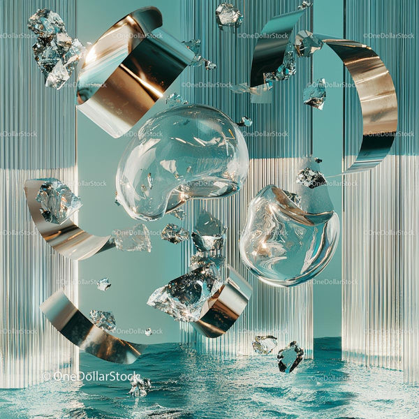 Abstract Floating Glass and Metal Sculpture in Modern Setting