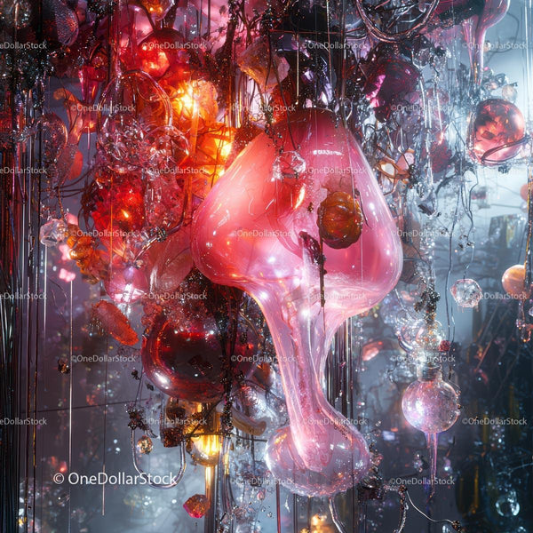 Vibrant Glass Art Installation with Red and Pink Hues