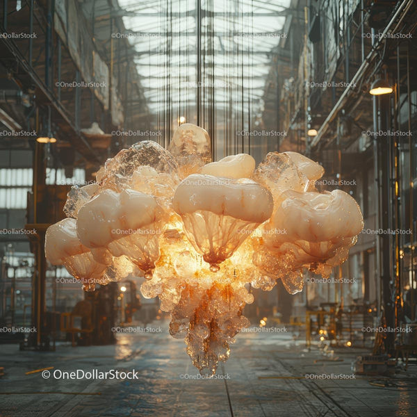 Illuminated Sculptural Installation in Industrial Warehouse
