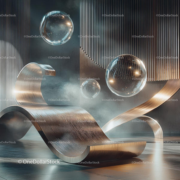 Futuristic Metallic Sculpture with Reflective Bubbles