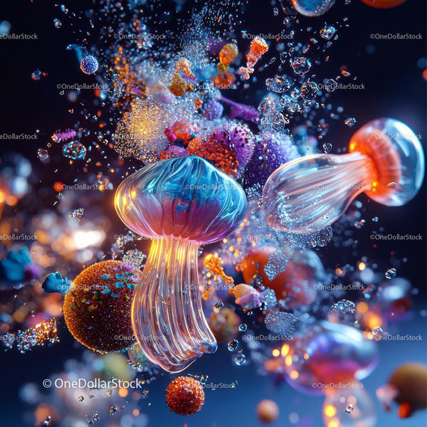 Ethereal Jellyfish and Glowing Corals in Vibrant Underwater Scene