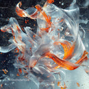 Dynamic Abstract Swirls in Orange and Silver Tones