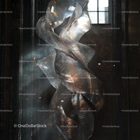 Abstract Glass Sculpture in Industrial Setting