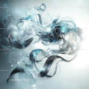 Futuristic Abstract Art with Flowing Blue and White Waves