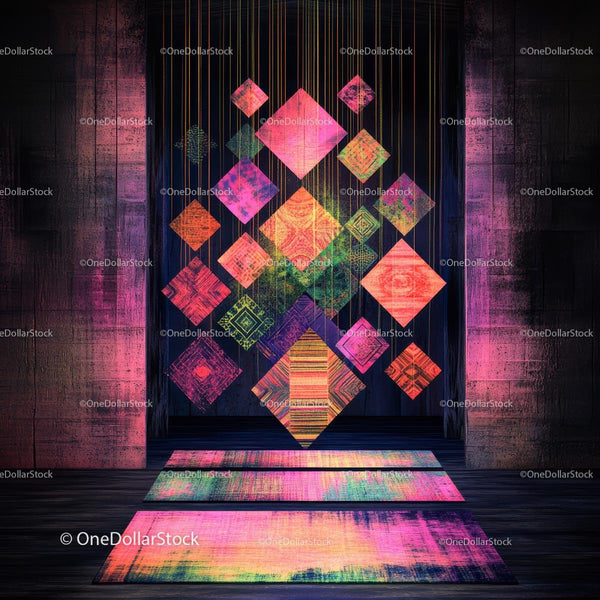 Vibrant Geometric Art Installation with Colorful Patterns