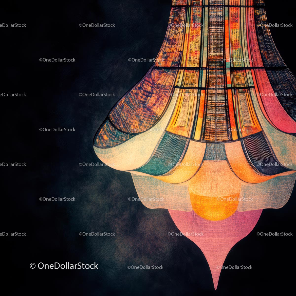 Vintage lampa boho z kolorowym abażurem
