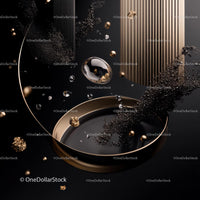 Elegant Black and Gold Abstract Art with Geometric Shapes