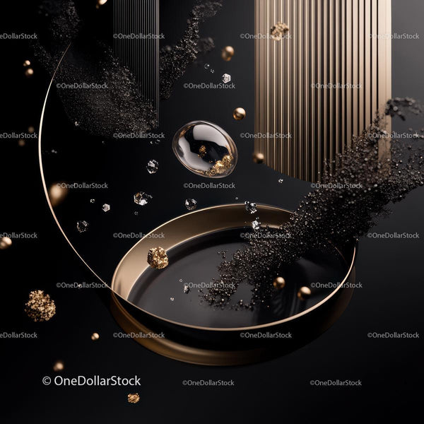 Elegant Black and Gold Abstract Art with Geometric Shapes