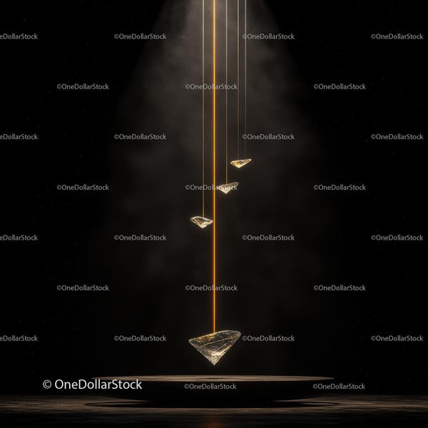 Floating Diamonds with Golden Light Beams
