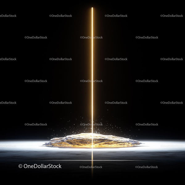 Golden Beam Illuminating Abstract Surface in Darkness