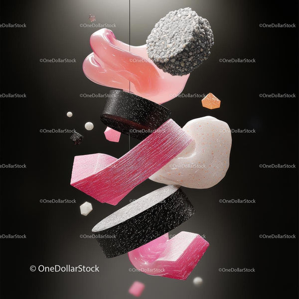 Vibrant 3D Abstract Composition with Pink and Black Elements