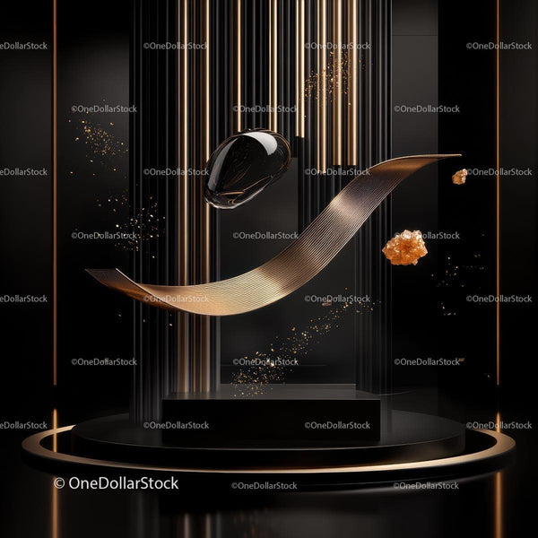 Luxury Abstract Installation with Gold and Black Elements