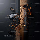 Abstract Black and Gold Composition with Fluid Glass