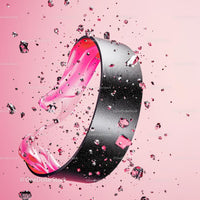 Floating Pink Crystals and Ribbon in Abstract Design