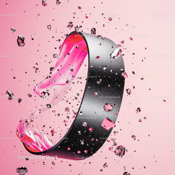 Floating Pink Crystals and Ribbon in Abstract Design