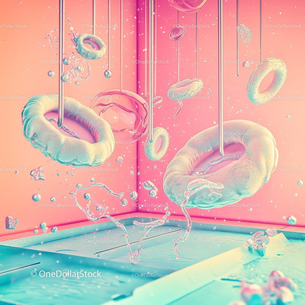 Floating Donuts in Pastel Splash Wonderland