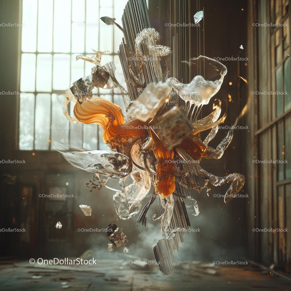 Dynamic Glass and Metal Sculpture in Industrial Space
