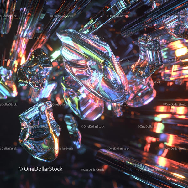 Colorful Abstract Glass Crystals with Reflective Light