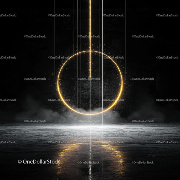 Futuristic Glowing Circle on Dark Reflective Surface