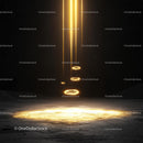 Golden Beams of Light Descending in Dark Cosmic Scene