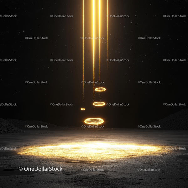 Golden Beams of Light Descending in Dark Cosmic Scene