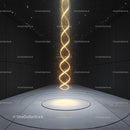 Futuristic Golden DNA Helix in Modern Dark Room