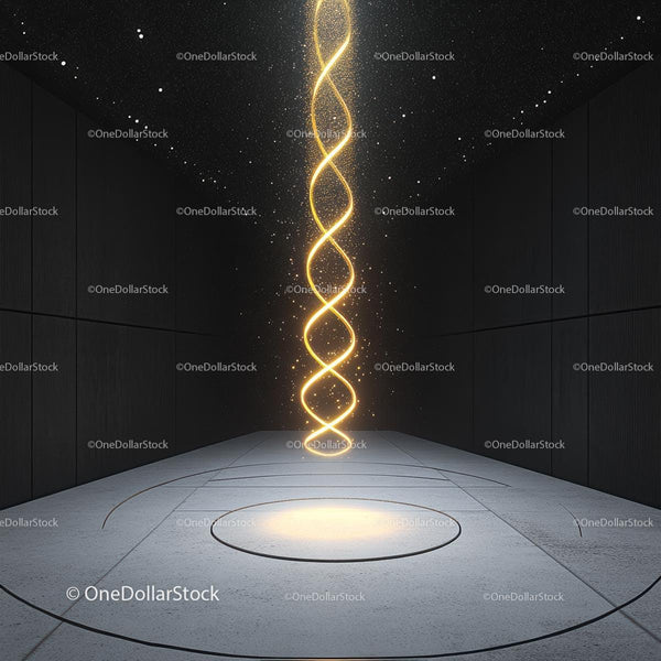 Futuristic Golden DNA Helix in Modern Dark Room