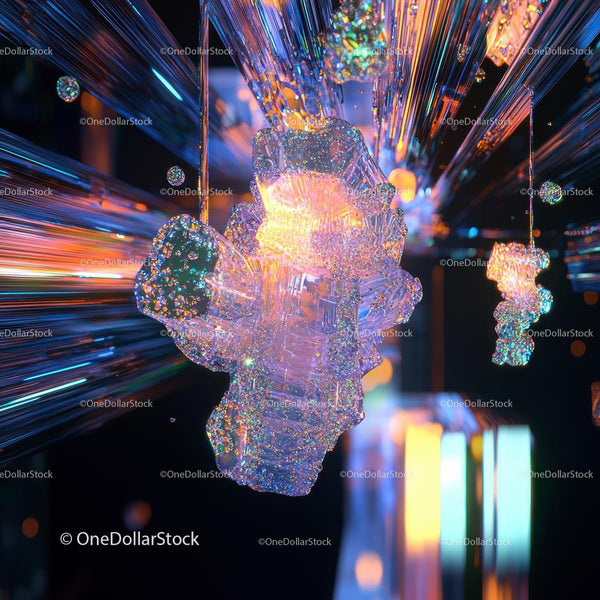 Futuristic Crystal Structure with Vibrant Prism Effects