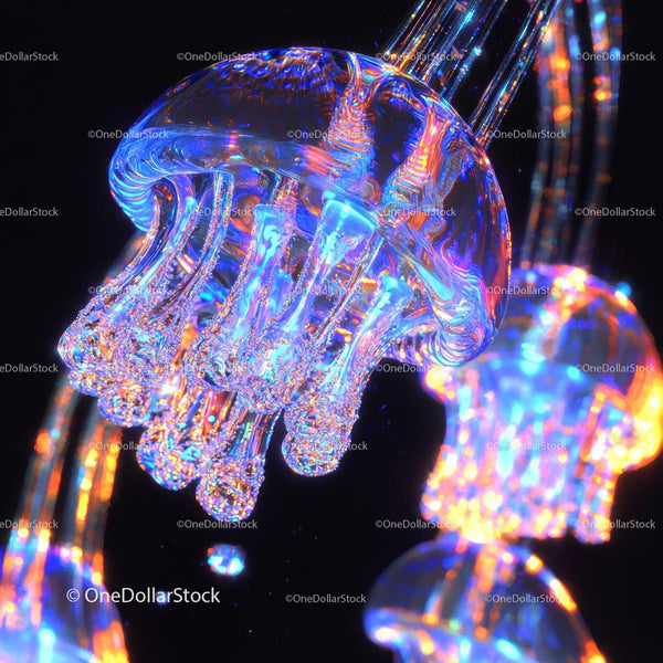 Iridescent Glass Jellyfish Art with Neon Glow