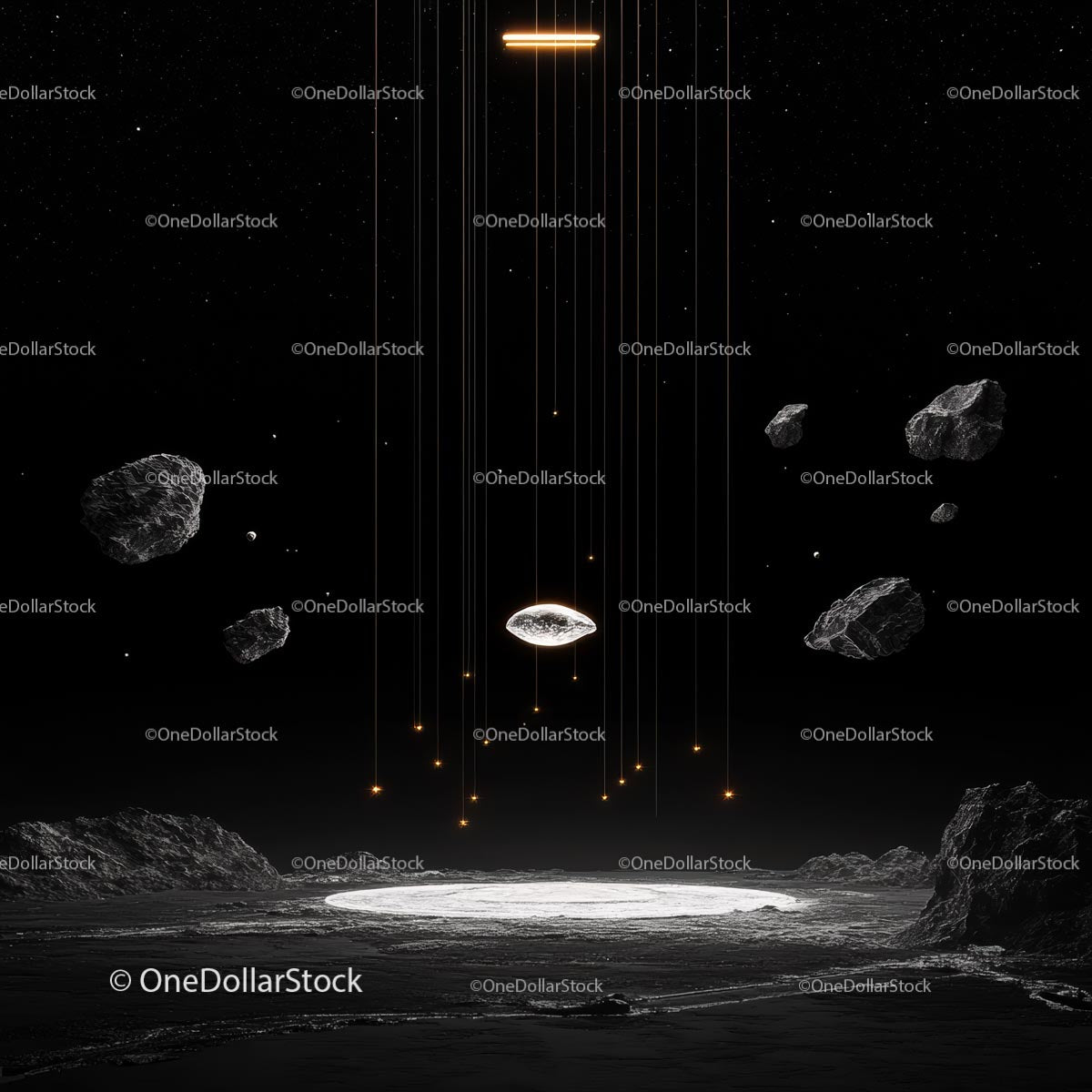 Futurystyczny Kosmiczny Krajobraz z Unoszącymi Się Asteroidami