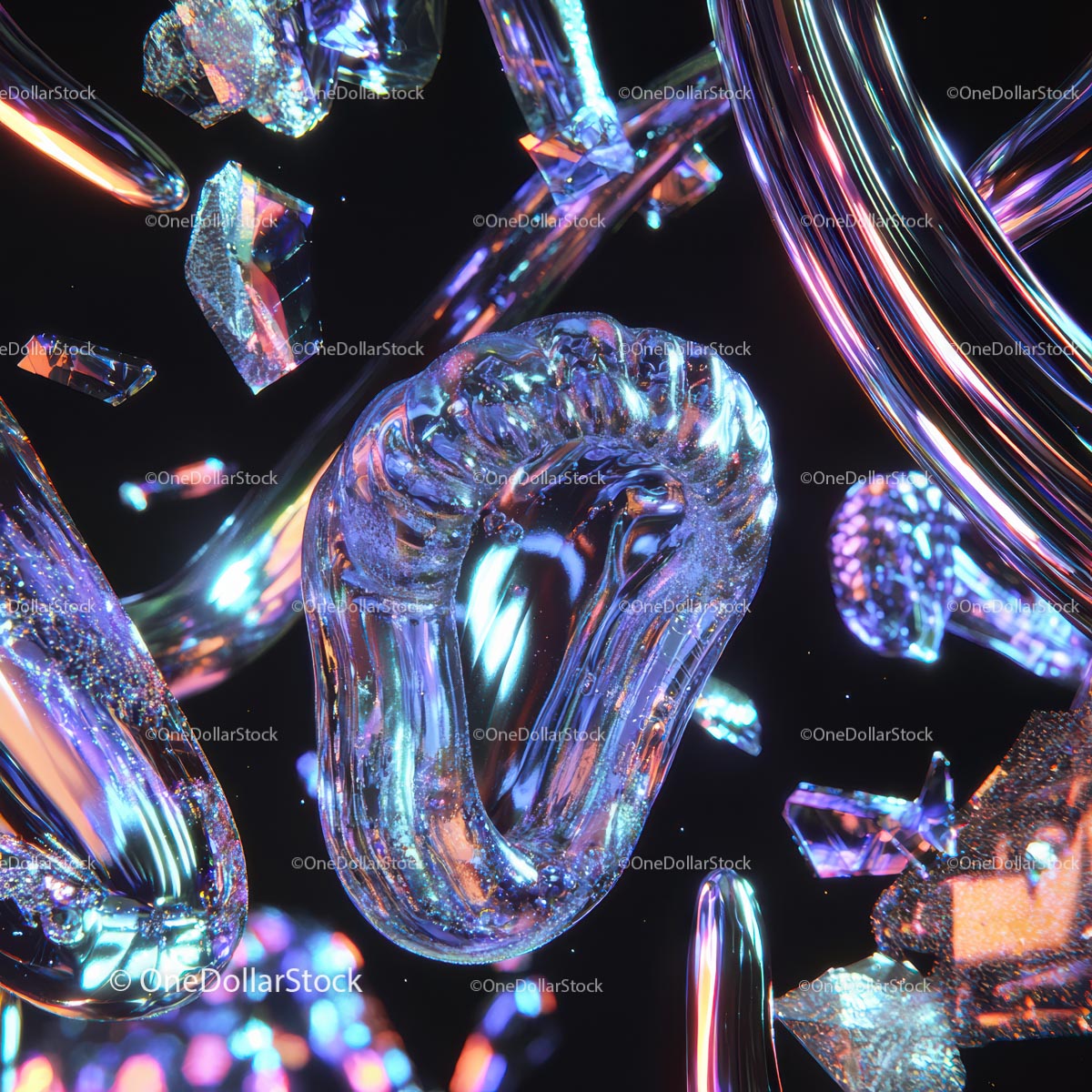 Futurystyczne odłamki szkła z neonowymi refleksami