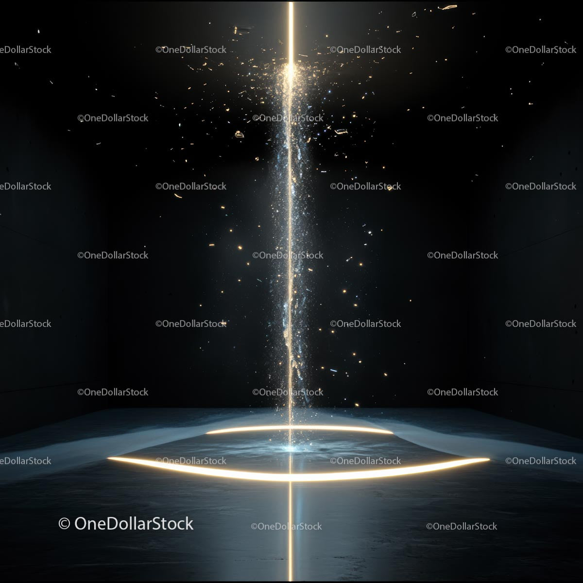 Futuristic Light Beam with Glowing Circle in Dark Room