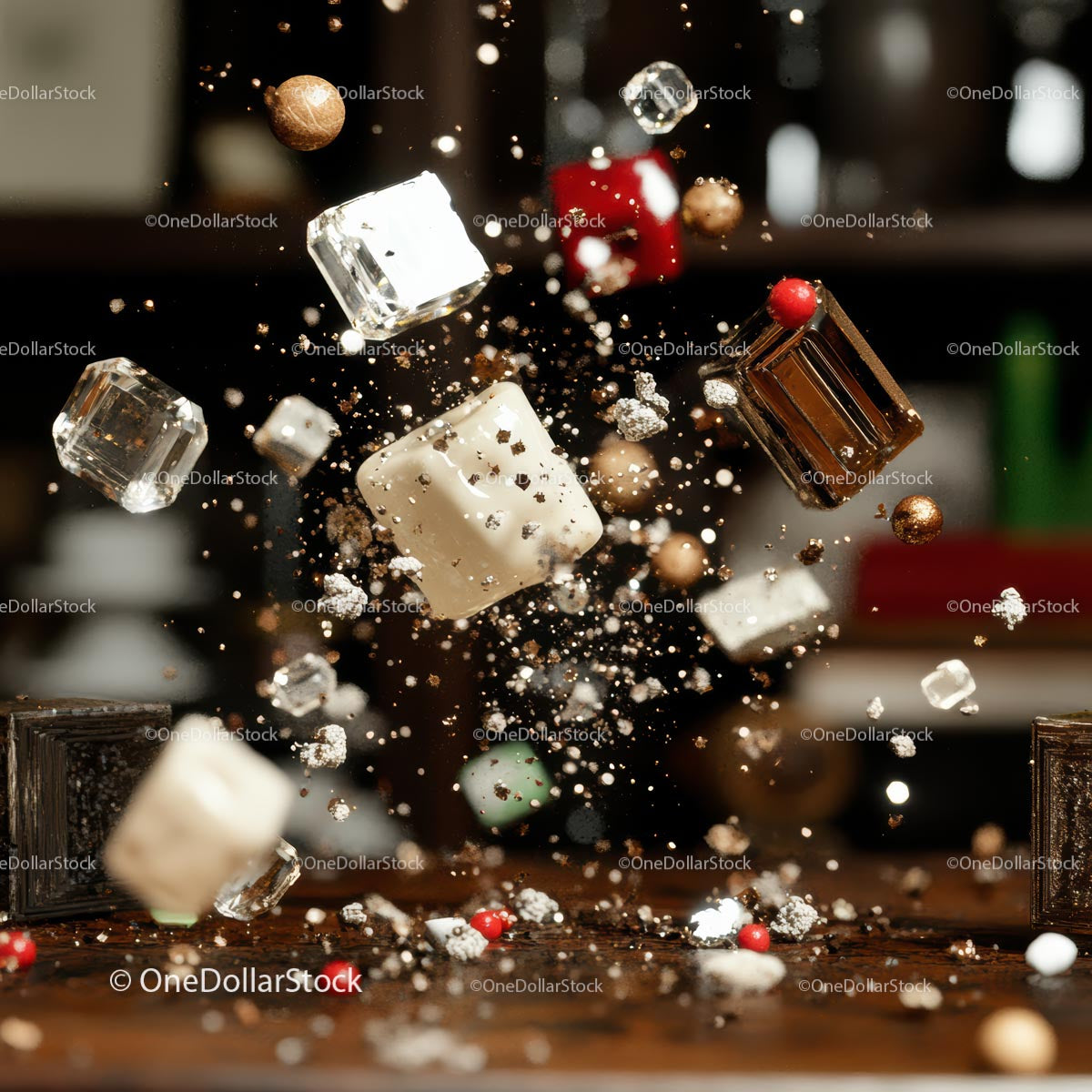Dynamic Burst of Floating Gourmet Ingredients
