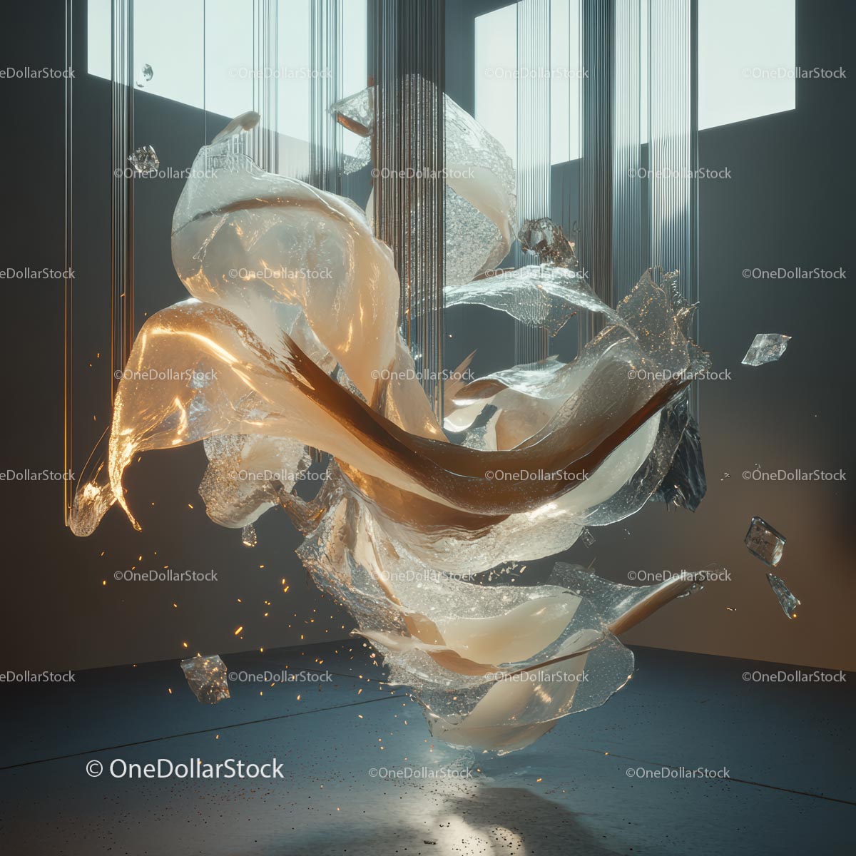 Abstract Dynamic Sculpture with Flowing Forms and Light