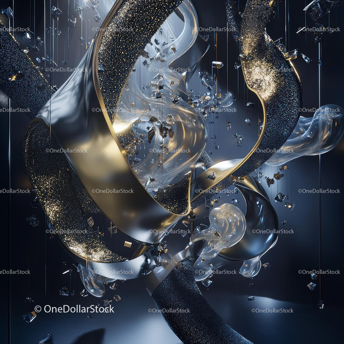 Golden and Silver Abstract Sculpture with Intricate Details