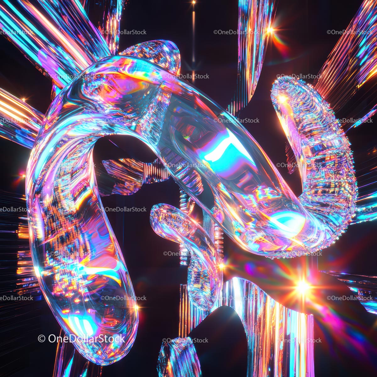 Futuristic Abstract Glass Sculpture with Vibrant Neon Colors